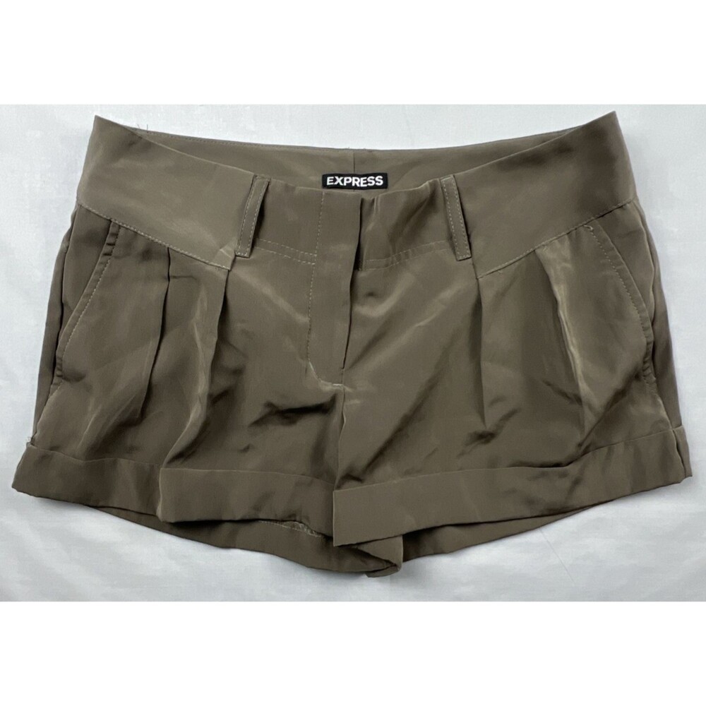 Express Brown Shorts Pleated Cuffed Silky Look Size 4